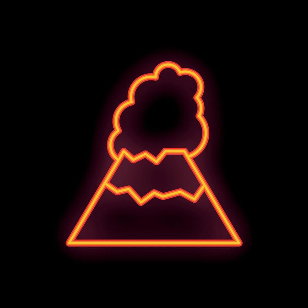 Neon sign of volcano erupting with smoke and lava vector