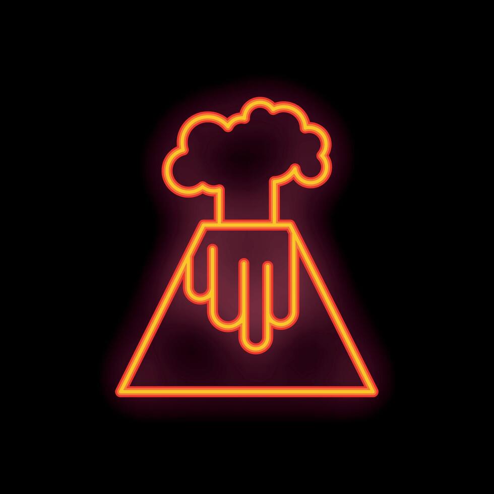 Glowing neon sign depicting erupting volcano with smoke vector