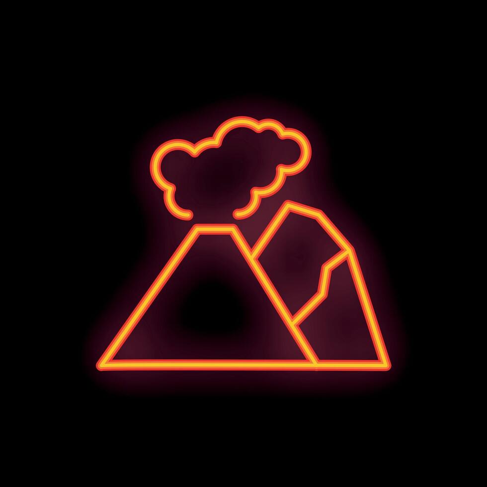 Neon sign of volcano erupting with smoke cloud vector