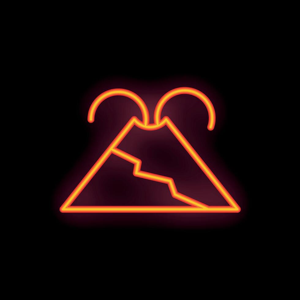 Neon volcano erupting with lava bright red and yellow vector