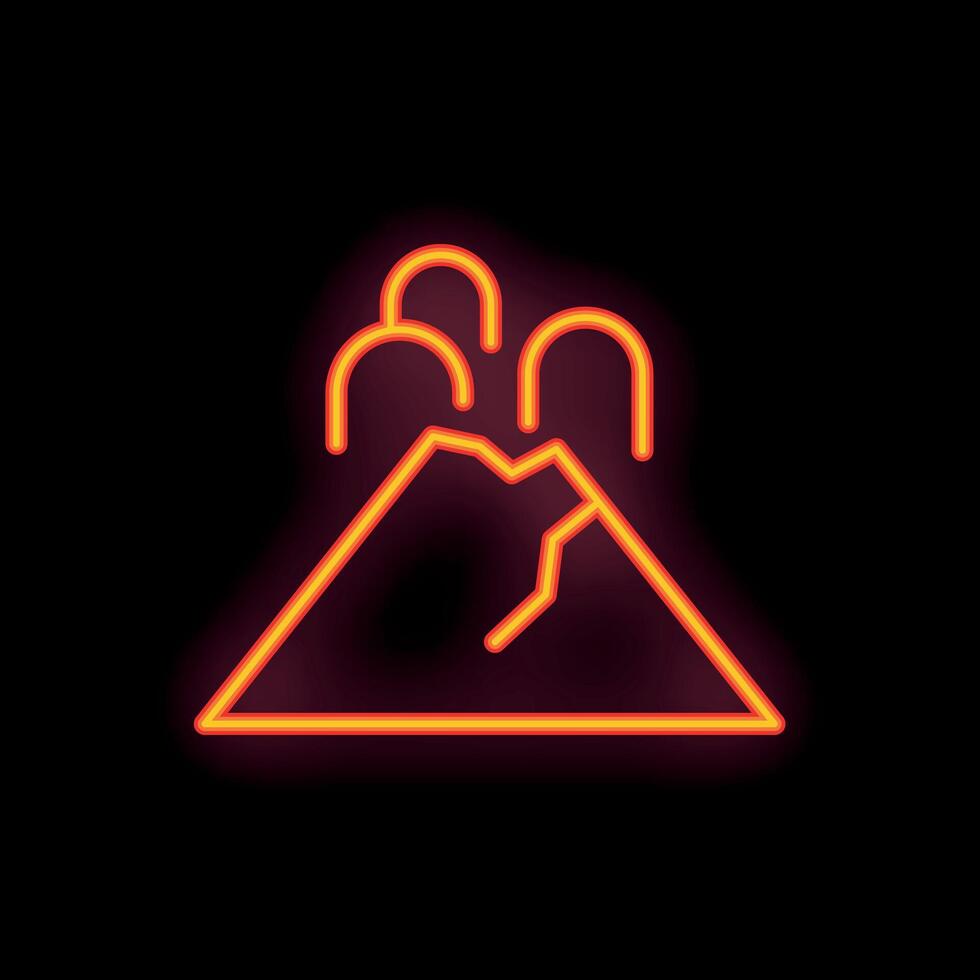 Neon volcano erupting with lava bright red and orange on black background vector