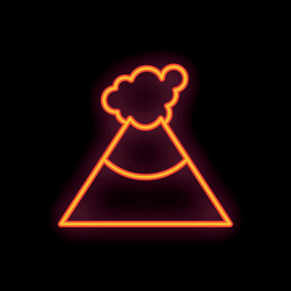 Neon style icon of volcano erupting with smoke vector