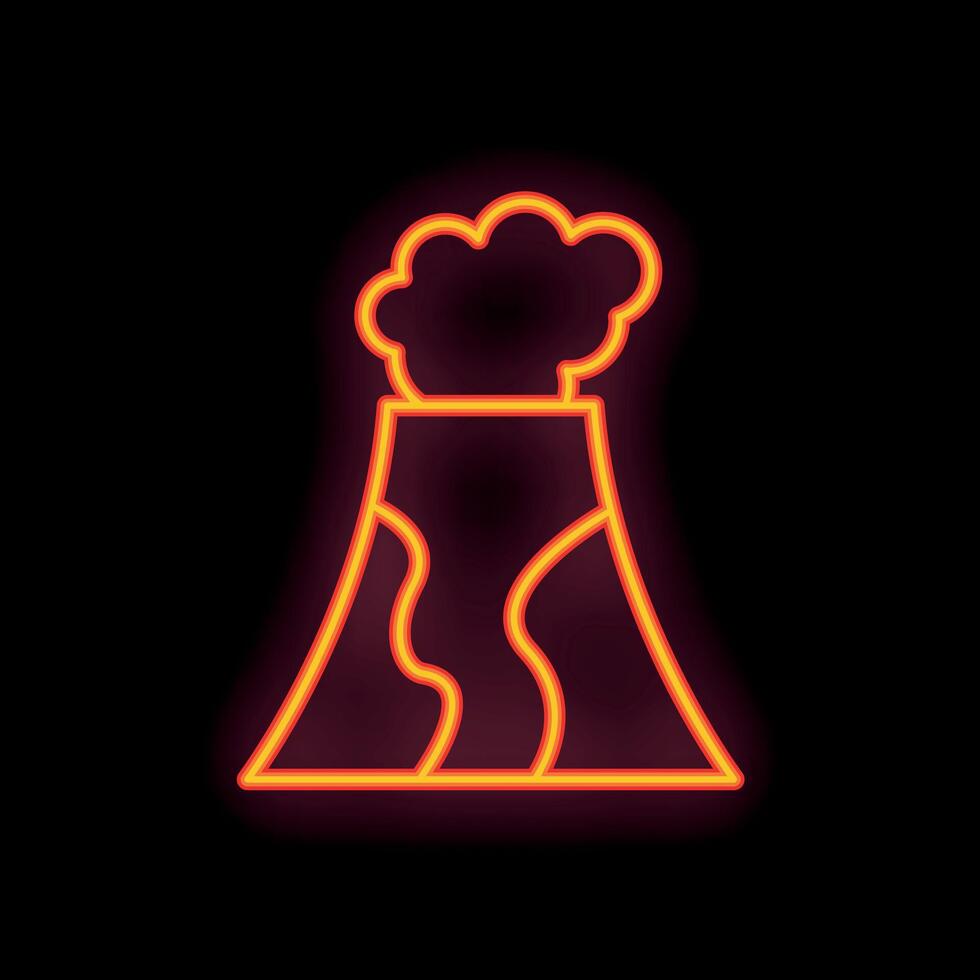 Glowing neon volcano erupting with smoke and lava vector