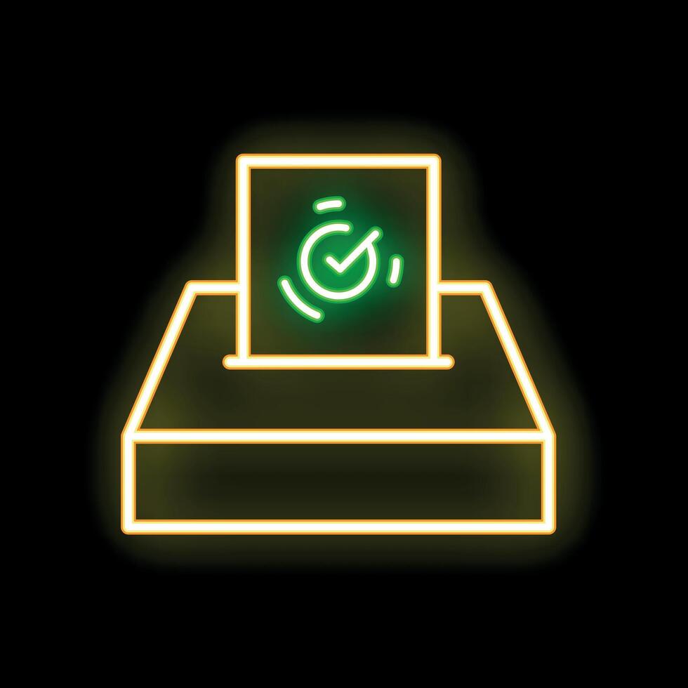 Neon green ballot box with ballot paper being inserted for voting vector