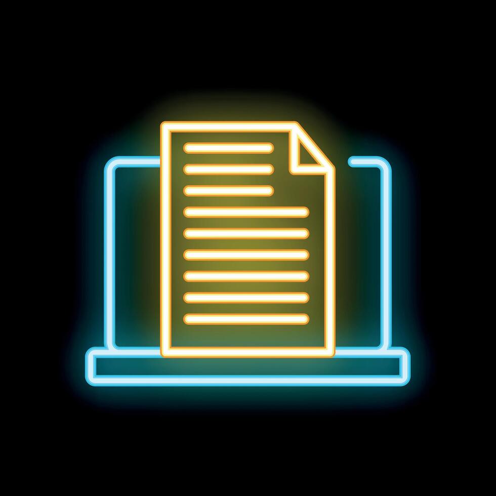 Neon icon of a document displaying on a laptop screen vector