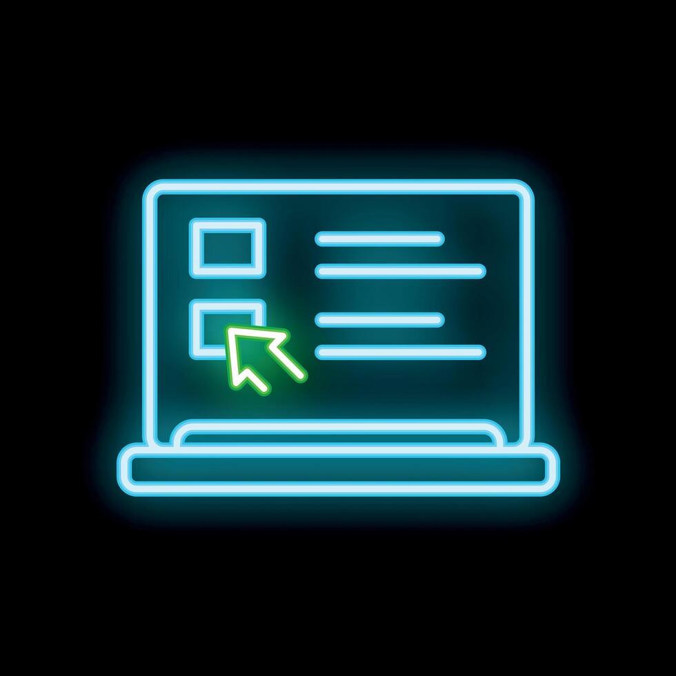 Neon online survey on laptop screen with mouse cursor clicking checkbox vector