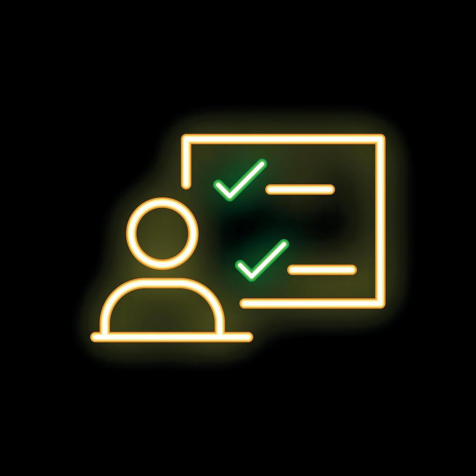 Businessman completing tasks on checklist with neon light effect vector