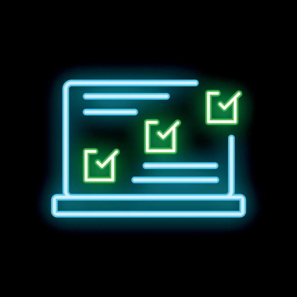 Neon online survey being filled out on a laptop computer vector