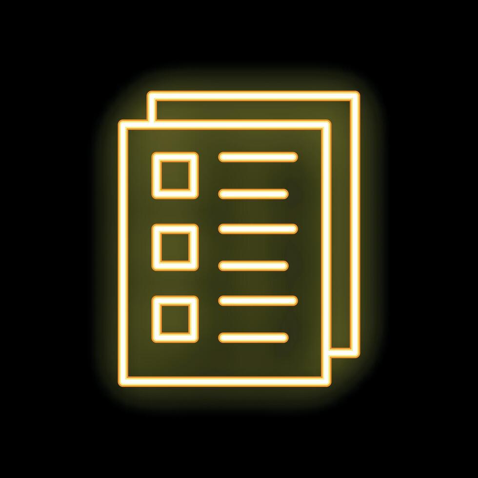 Neon yellow glowing checklist icon graphic on dark background vector