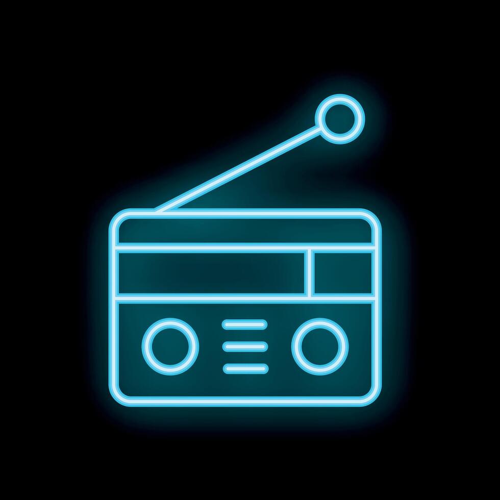 Neon icon of radio receiver broadcasting on air vector