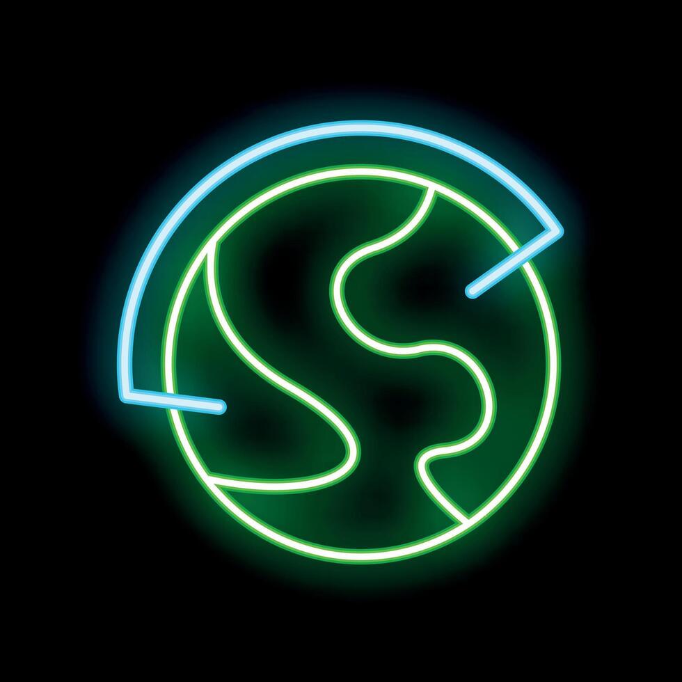 Neon sign depicting planet earth with orbiting satellite vector