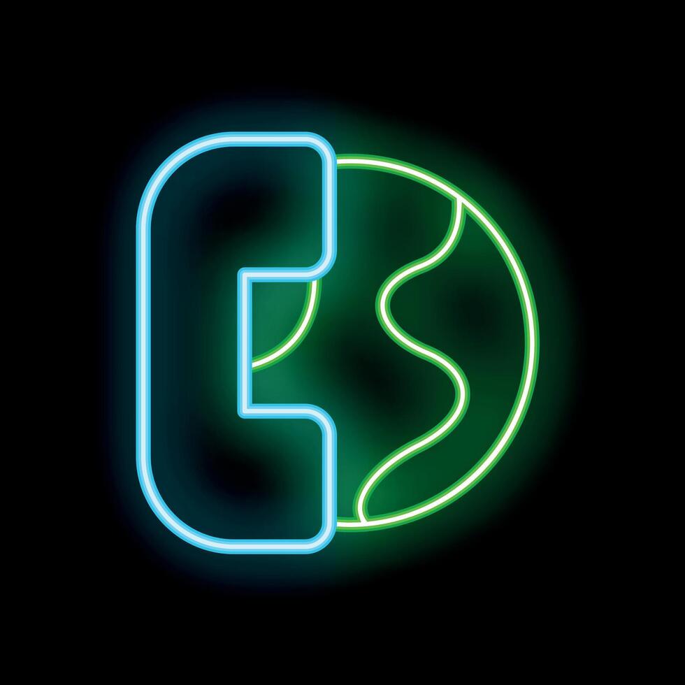 Neon e letter logo forming green planet earth symbol vector
