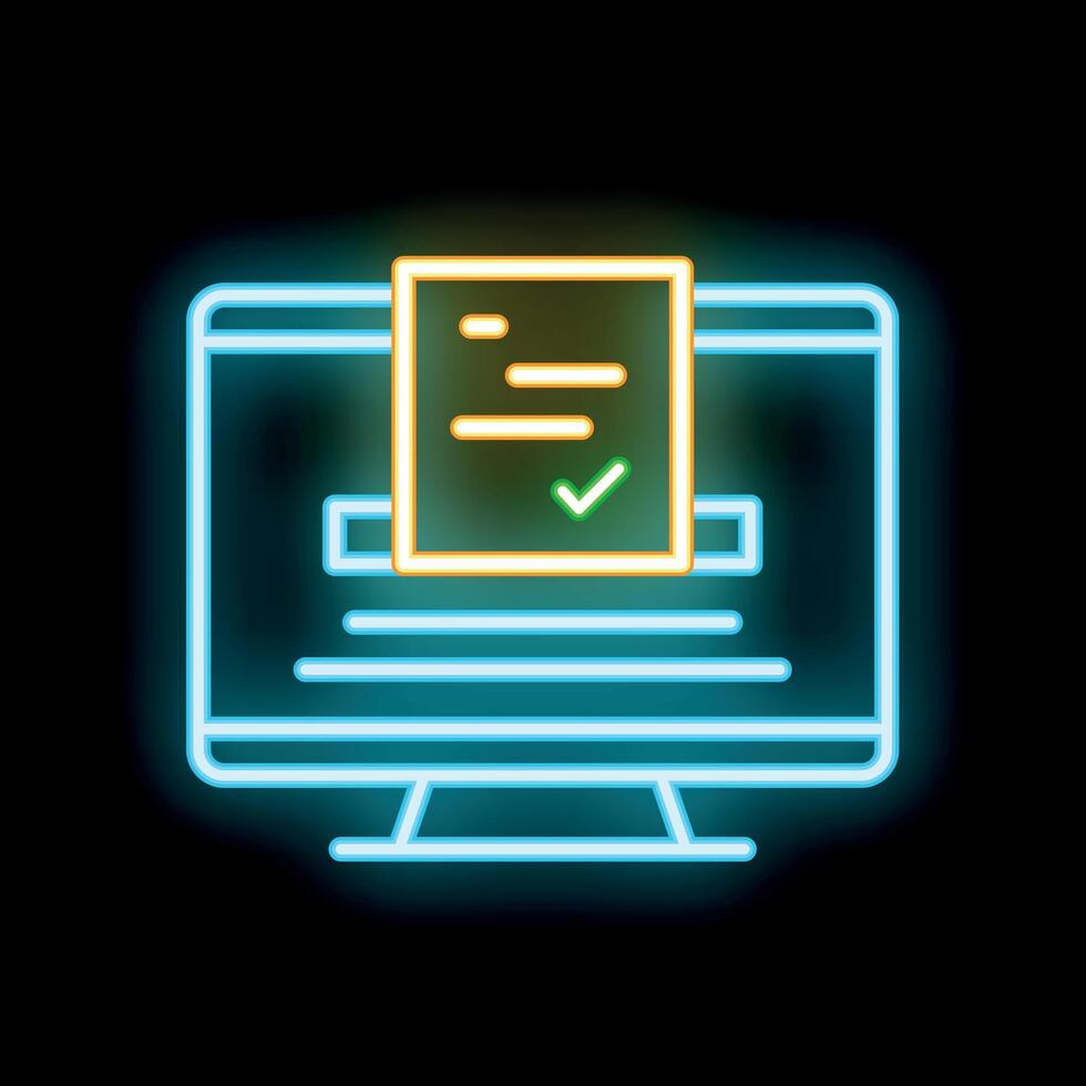 Neon style icon representing online survey completion vector