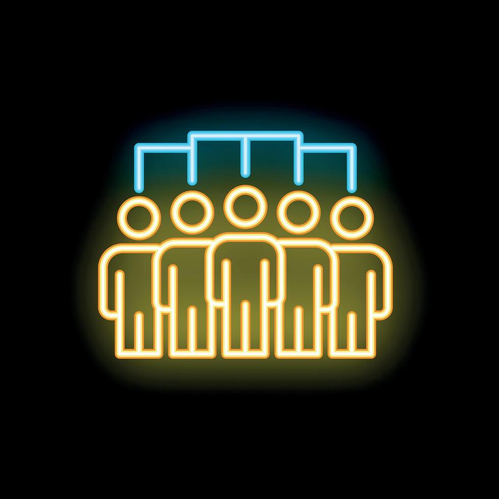 Neon icon of people standing and connected by lines representing a network vector
