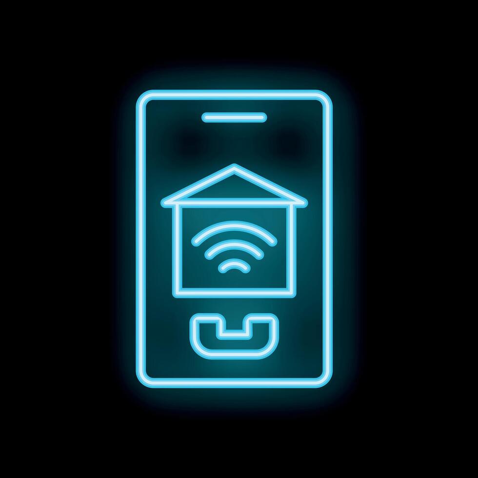 Neon smart home app icon displaying wifi symbol on phone screen vector