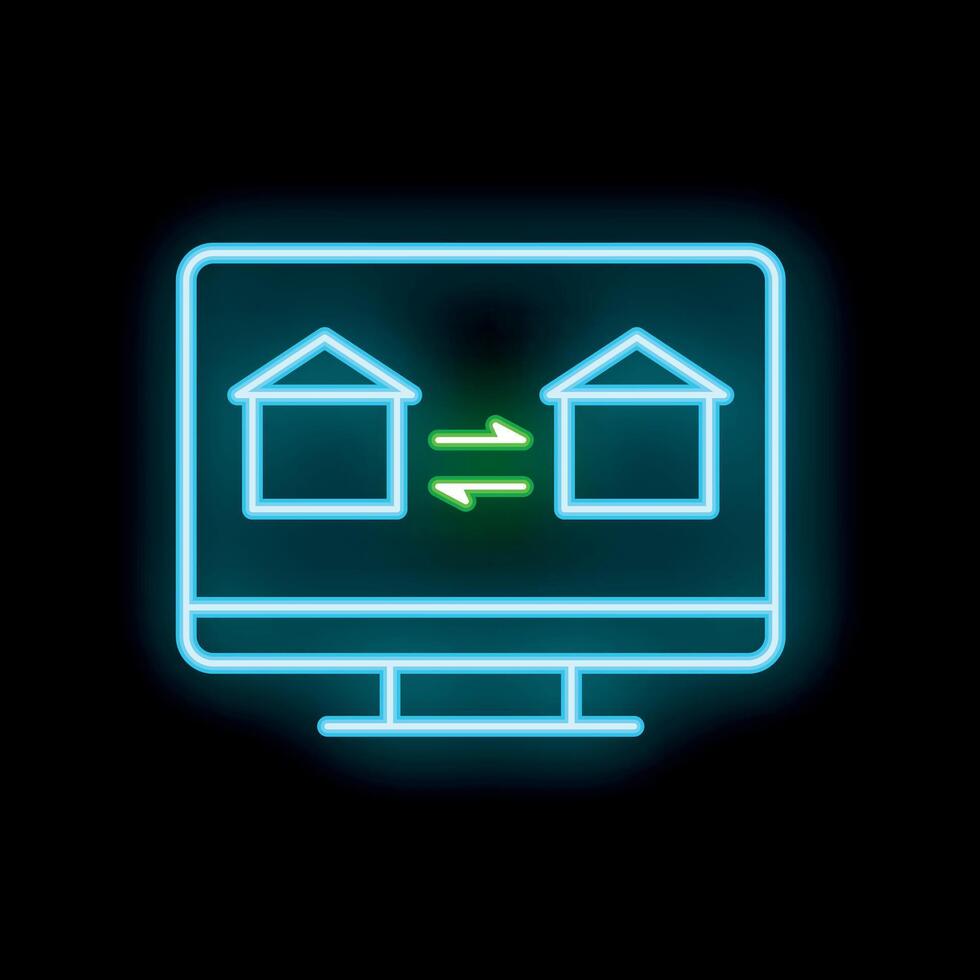 Neon icon of house exchange on computer screen vector