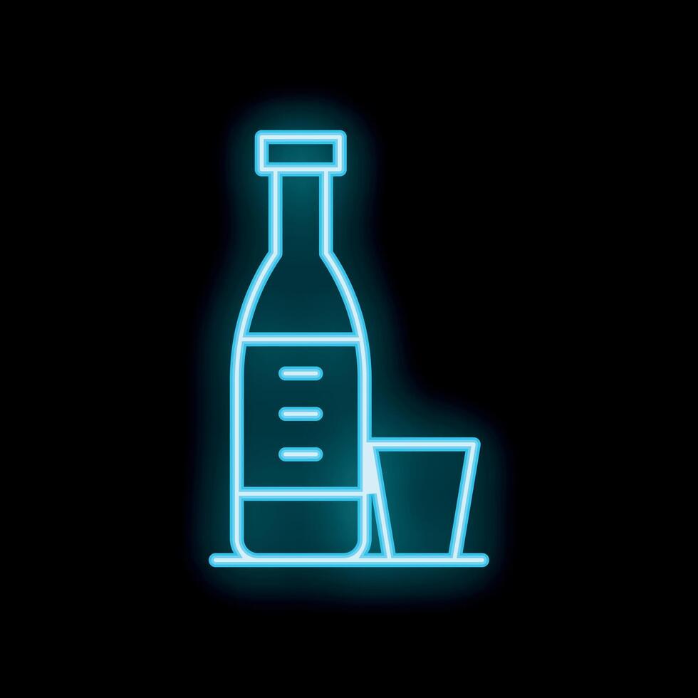 Neon bottle and glass shining on wall at night vector
