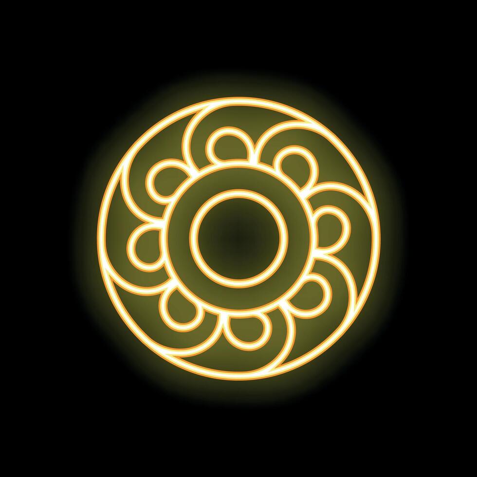 Circular ornament glowing neon yellow on a black background vector