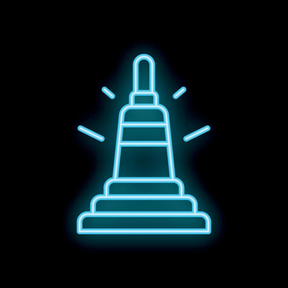 Neon style icon of lighthouse shining on black background vector