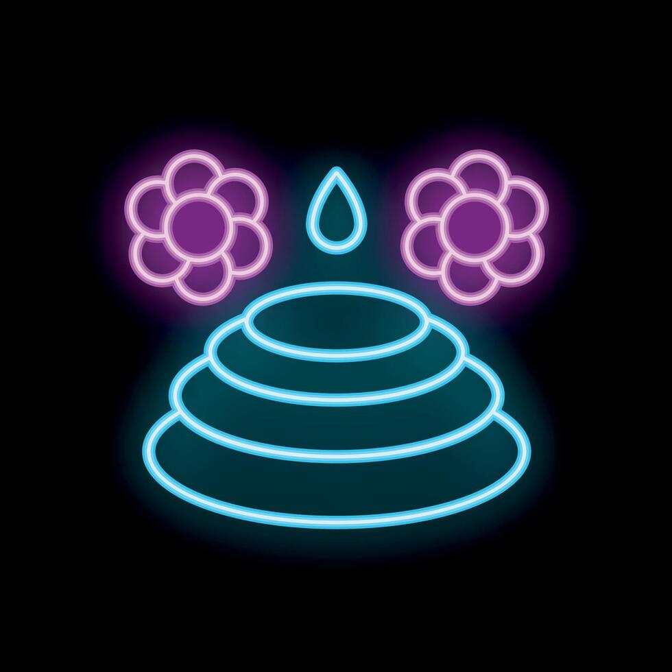 Neon icon of beehive with flowers and honey drop representing pollination process vector
