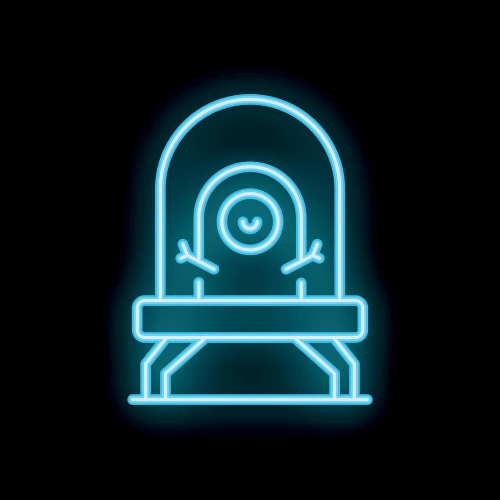 Blue neon sign of snowman under arch in snow globe on black background vector
