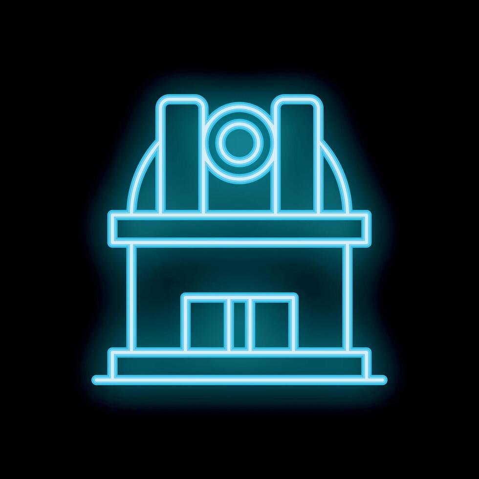 Neon observatory building with telescope dome glowing at night vector