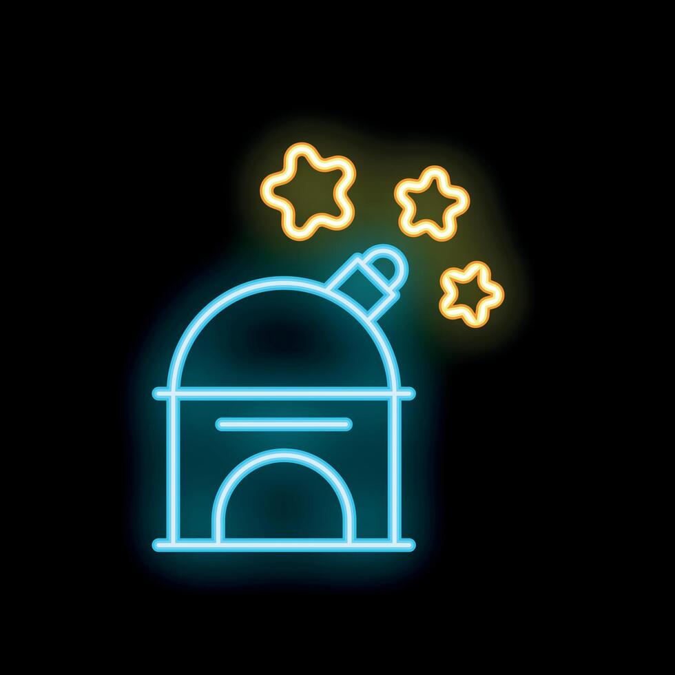 Neon observatory building exploring night sky with stars shining brightly vector