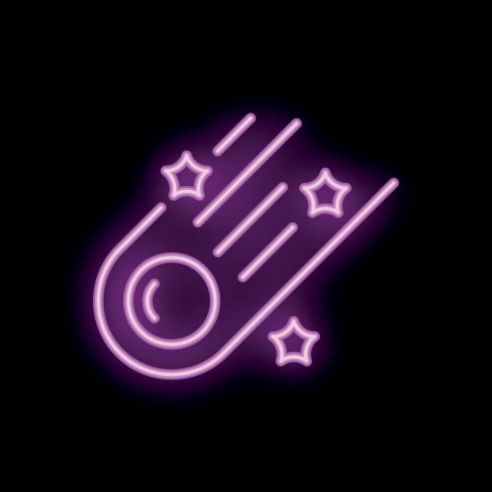Neon style icon of comet falling through space with stars vector