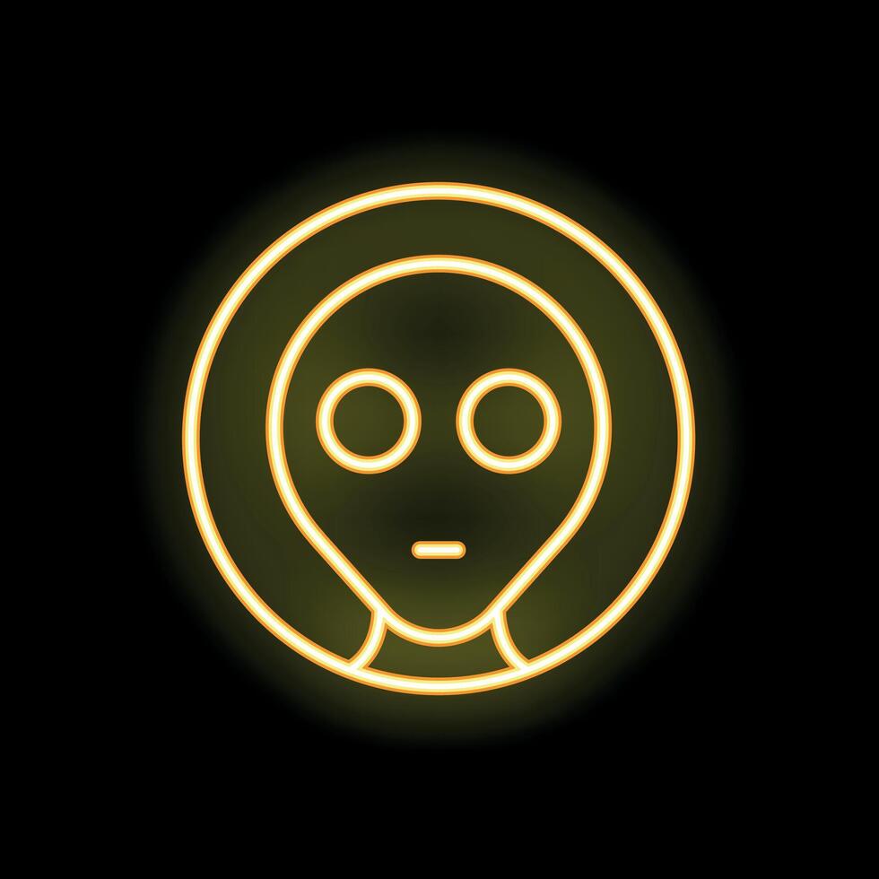 Neon sign alien face glowing on black background vector