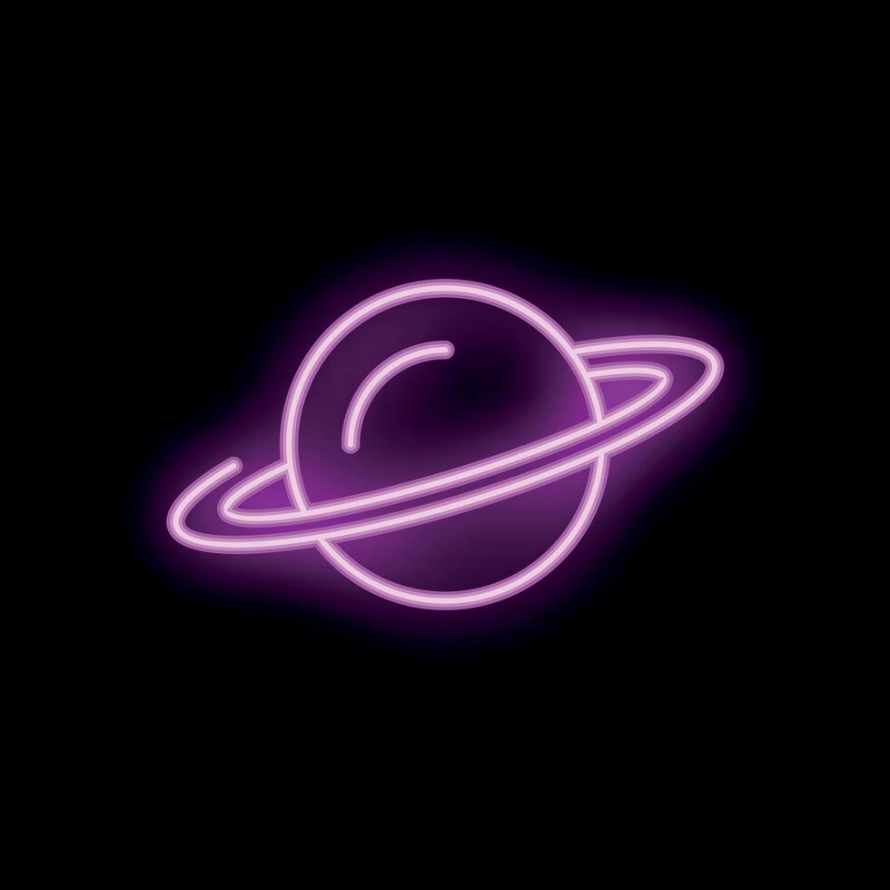Neon style icon of planet with ring orbiting around it vector