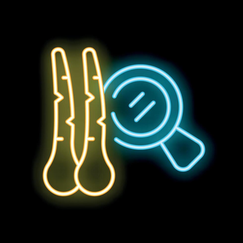 Neon icon of bobby pins and hand mirror for hair styling vector