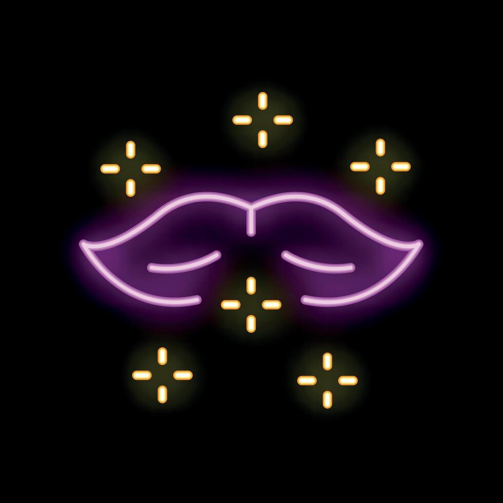 Neon lips shining with bright stars on black background vector