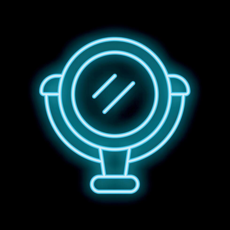 Blue neon sign of a round desktop mirror on black background vector