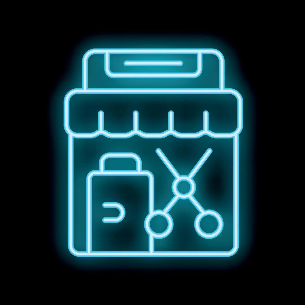 Neon sign of franchise business model with store and connected dots vector