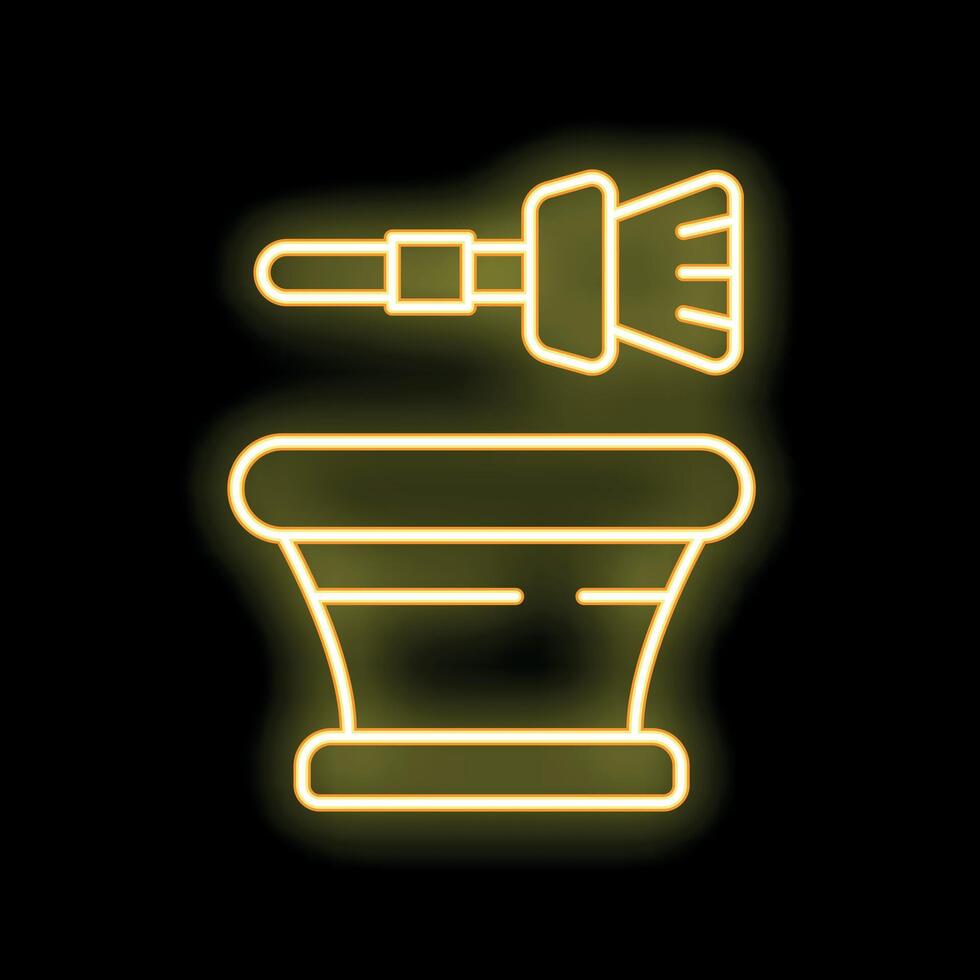 Neon yellow mortar and pestle glowing on black background vector