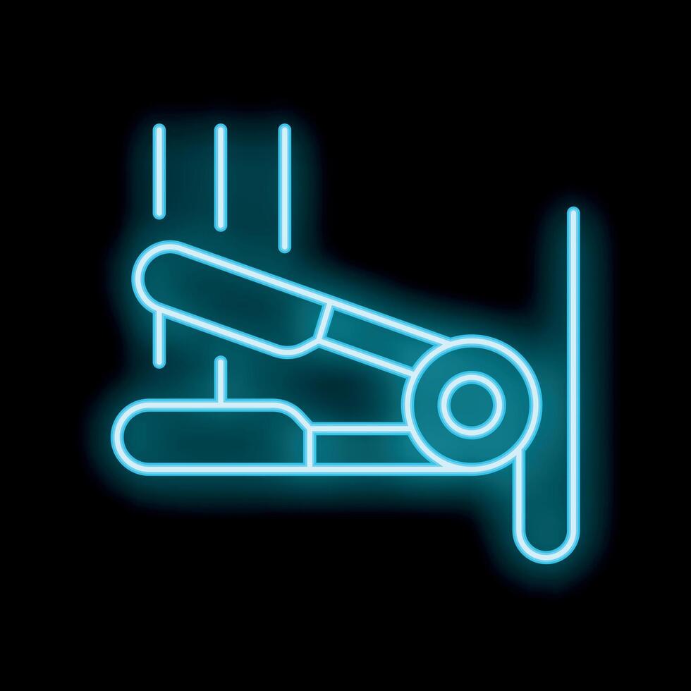 Neon hair straightener icon shining on black background vector