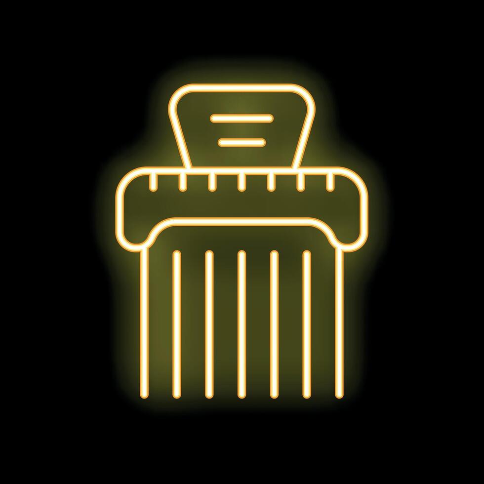 Yellow neon sign of shredder for paper documents on black background vector