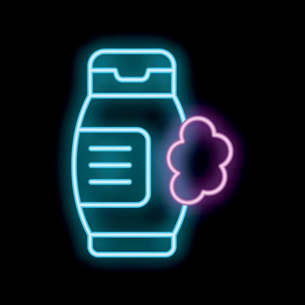 Neon shampoo bottle glowing on black background vector