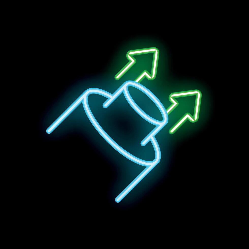 Neon icon of electromagnetic field generating power with upward arrows vector