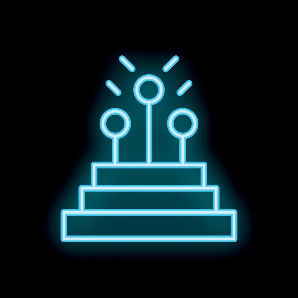 Neon icon of a podium with three spotlights shining on it vector