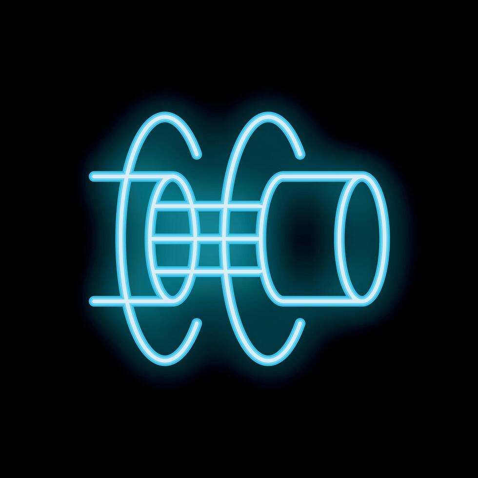 Neon icon representing magnetic field attracting metal cylinder vector