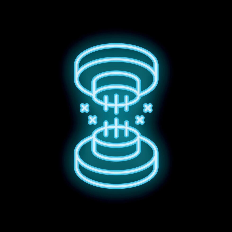 Neon style icon of two platforms exchanging data with light effect vector