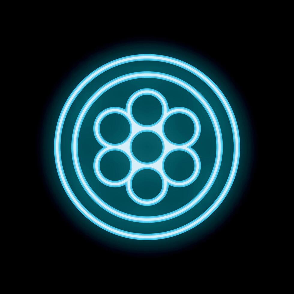 Blue neon light glowing round shape with circles on black background vector