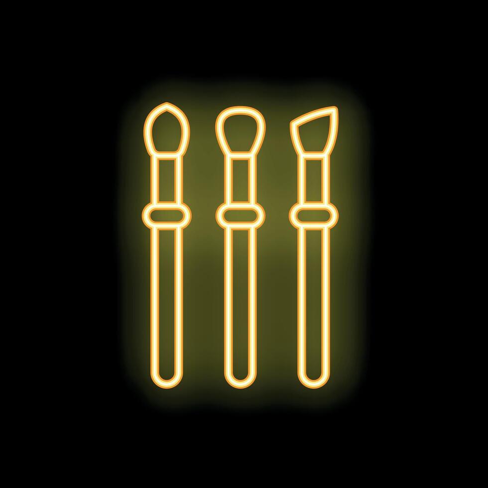 Neon sign of makeup brushes shining brightly on black background vector