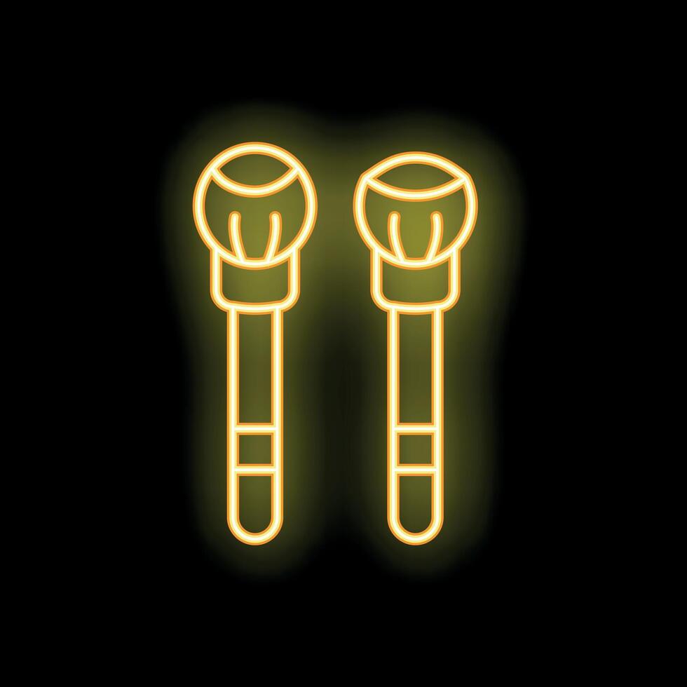 Neon light glowing pair of drumsticks for playing music vector