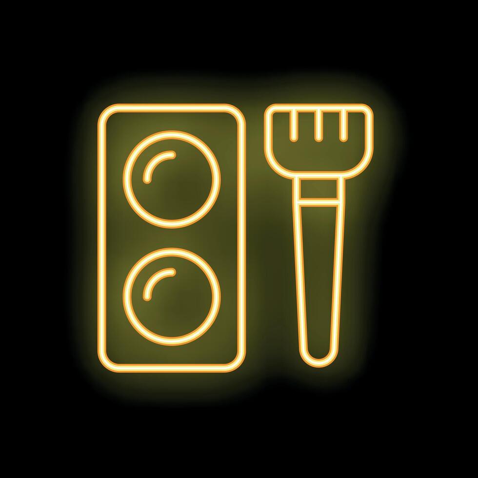Neon sign representing makeup palette with brush illuminating the night vector