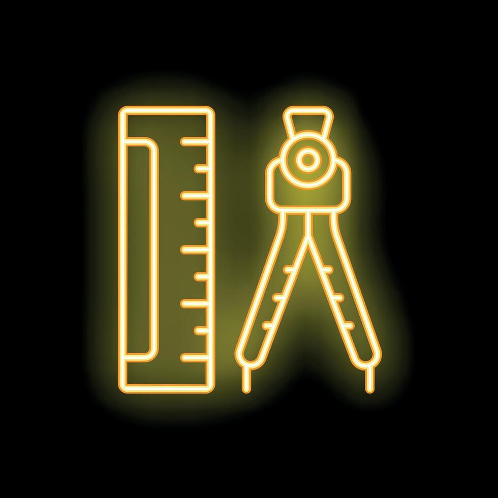 Neon sign showing compass for technical drawing and ruler vector