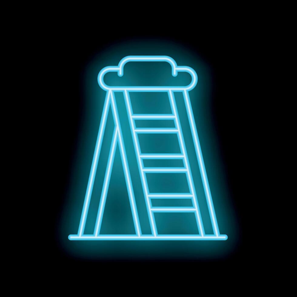 Blue neon ladder reaching a cloud on black background vector