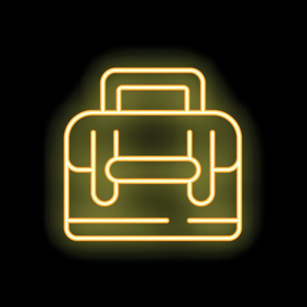 Yellow neon briefcase shining in the dark vector