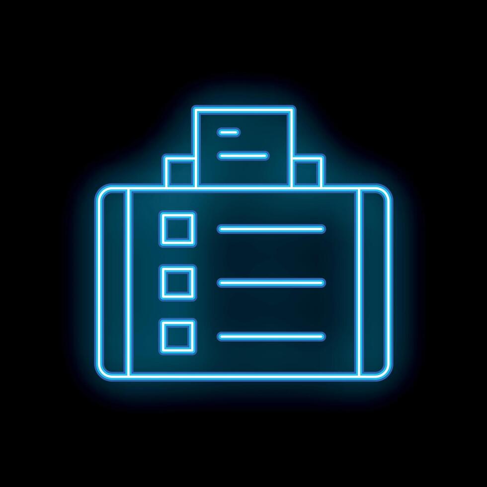 Neon printer printing document icon on black background vector
